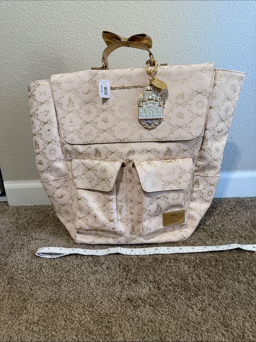 Bath & Body Works Pale Pink Printed Backpack Tote with Gold Hardware